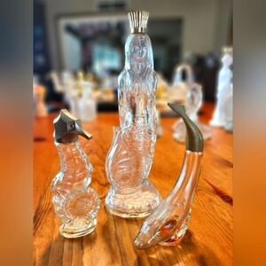 Three Vintage Ocean Themed Glass Avon Bottles (Empty)